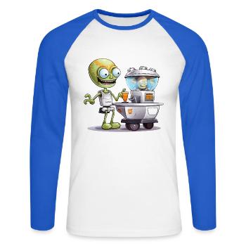 Außerirdischer Barkeeper im Space Bar - Unisex Baseballshirt langarm - Weiß/Royalblau - Vorne - Nik (191cm)