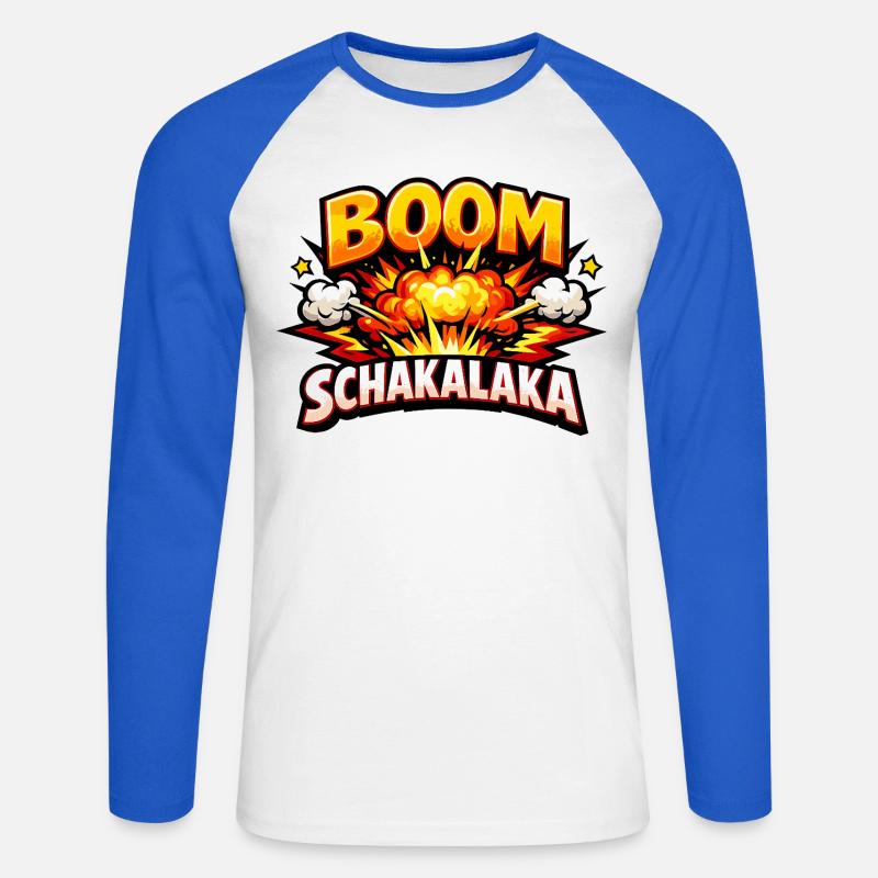 Boom Schakalaka Comic Spruch mit Explosion - Unisex Baseballshirt langarm - Weiß/Royalblau