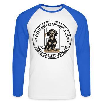 All Guests Approved By The Dog Design - Unisex Long Sleeve Baseball T-Shirt - white/royal blue - Front - Nik (191cm)