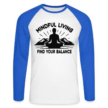 Yoga, méditation, montagnes, pleine conscience, tranquillité - T-shirt baseball manches longues Homme - blanc/bleu royal - Devant - Nik (191cm)