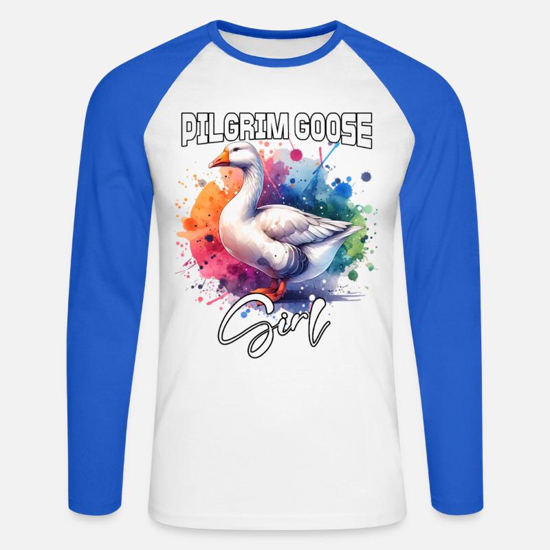Pilgrim Goose Mädchen Pilgrim Gans - Unisex Baseballshirt langarm - Weiß/Royalblau