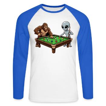 Billiards Professional Design – Snooker & Pool Billiards - Unisex Long Sleeve Baseball T-Shirt - white/royal blue - Front - Nik (191cm)
