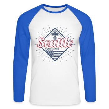 Seattle in Washington Vereinigte Staaten Souvenir - Unisex Baseballshirt langarm - Weiß/Royalblau - Vorne - Nik (191cm)