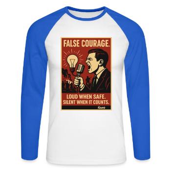 False Courage Protestplakat - Unisex Baseballshirt langarm - Weiß/Royalblau - Vorne - Nik (191cm)