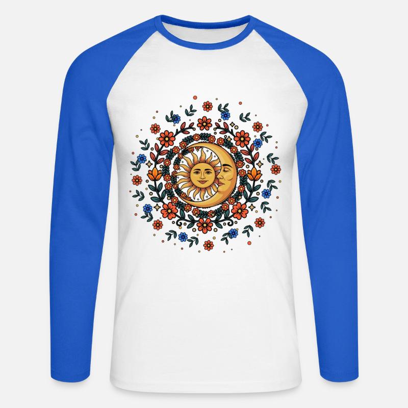 Litha Pagan Solstizio d'Estate Midsommar - Maglia da baseball a manica lunga da uomo - bianco/blu royal