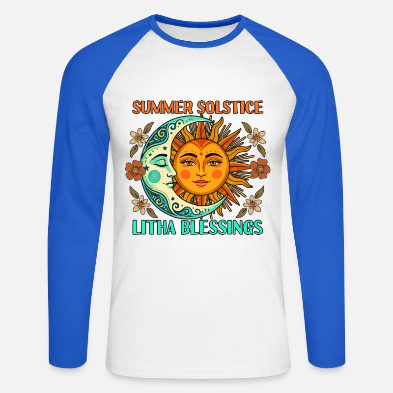 Litha Pagan Summer Solstice Midsummer Midsommar - Unisex Baseballshirt langarm - Weiß/Royalblau