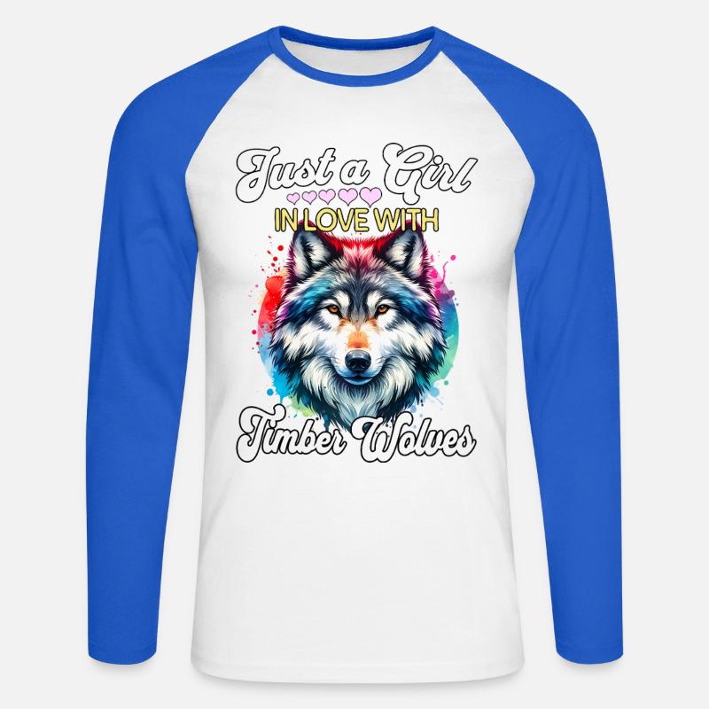 Grauwolf Mädchen Timber Wolf - Unisex Baseballshirt langarm - Weiß/Royalblau