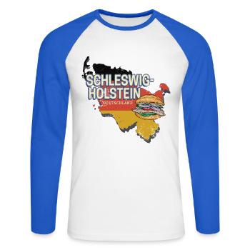 Schleswig-Holstein Deutschland Bundesland Souvenir - Unisex Baseballshirt langarm - Weiß/Royalblau - Vorne - Nik (191cm)