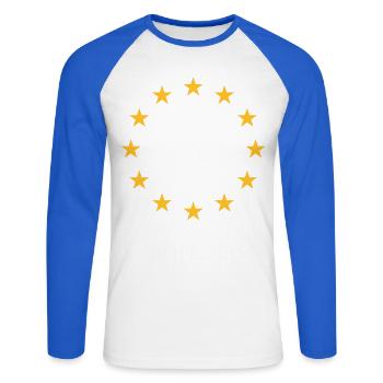 L’Europe d’abord ! L’Europe d’abord ! (2C) - T-shirt baseball manches longues Homme - blanc/bleu royal - Devant - Nik (191cm)