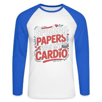Un enseignant à la retraite qui corrigeait des copies était mon instructeur - T-shirt baseball manches longues Homme - blanc/bleu royal - Devant - Nik (191cm)