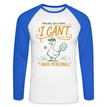 Joueur drôle de pickleball Je ne peux pas J’ai du pickleball - T-shirt baseball manches longues Homme - blanc/bleu royal - Devant - Nik (191cm)