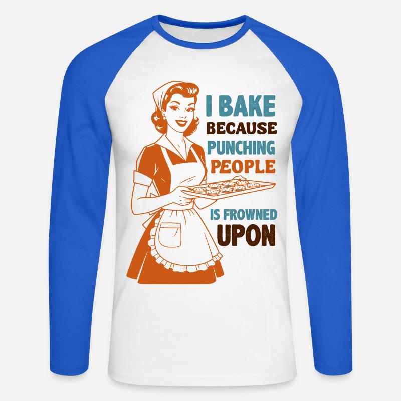Backenwitz Retro Kitchen Saying: Baking instead of beating - Unisex Long Sleeve Baseball T-Shirt - white/royal blue