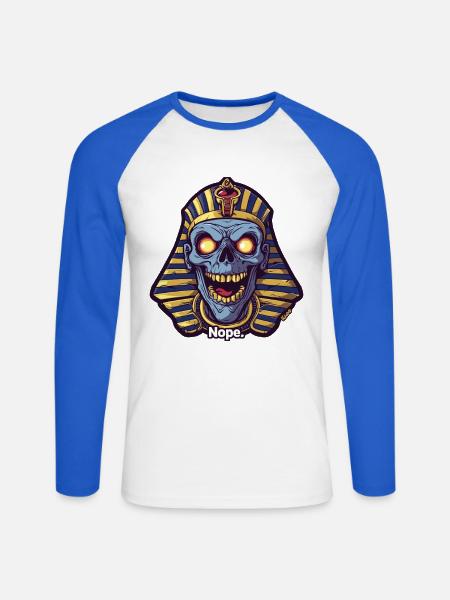 Pharao Schädel Nein Neon-Mumie - Unisex Baseballshirt langarm - Weiß/Royalblau