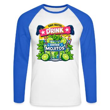 Save the water, drink Mojitos - Unisex Long Sleeve Baseball T-Shirt - white/royal blue - Front - Nik (191cm)