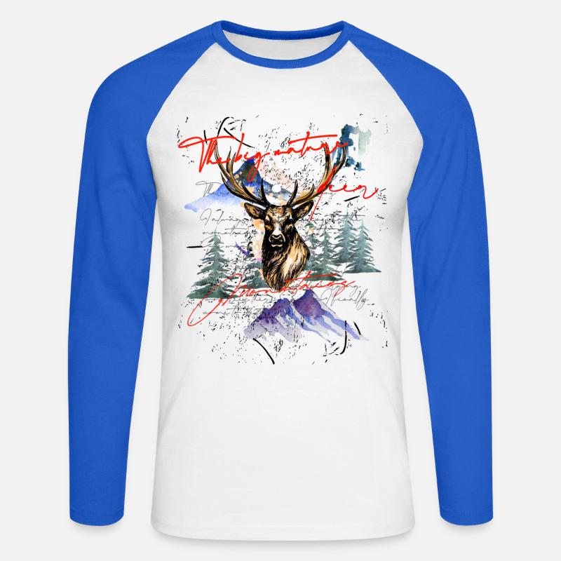 Hirsch Geweih Berge - Unisex Baseballshirt langarm - Weiß/Royalblau