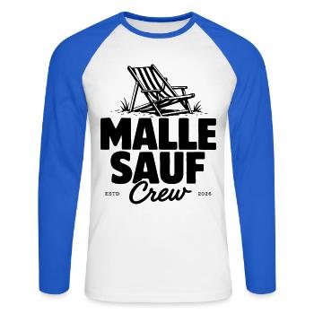 Malle Sauf Crew 2026 - Unisex Long Sleeve Baseball T-Shirt - white/royal blue - Front - Nik (191cm)