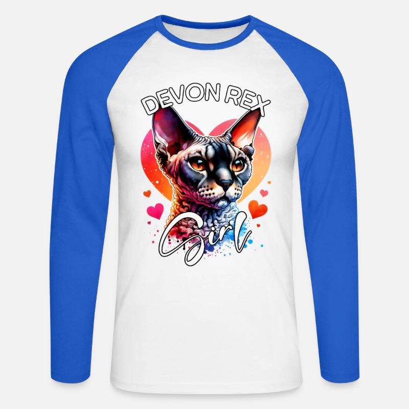 Devon Rex Mädchen Devon Rex - Unisex Baseballshirt langarm - Weiß/Royalblau