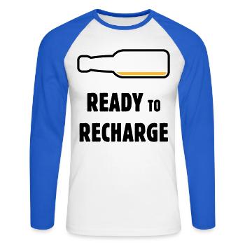 Ready To Recharge (Beer / Beer / POS 2C) - Unisex Long Sleeve Baseball T-Shirt - white/royal blue - Front - Nik (191cm)