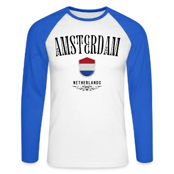 Souvenir Amsterdam, elegant design Amsterdam - Unisex Long Sleeve Baseball T-Shirt - white/royal blue - Front - Nik (191cm)