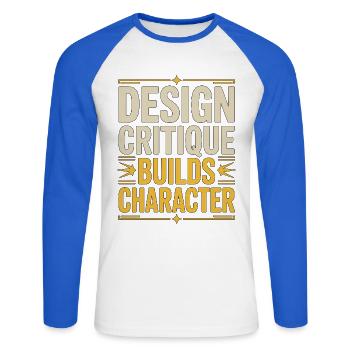 Designer Éducateur La critique du design développe l’amoureux de l’art - T-shirt baseball manches longues Homme - blanc/bleu royal - Devant - Nik (191cm)