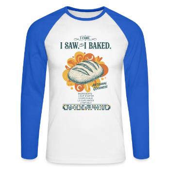sourdough bread baking baker sourdough starter - Unisex Long Sleeve Baseball T-Shirt - white/royal blue - Front - Nik (191cm)