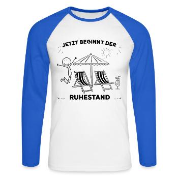 Eine Legende geht in den wohlverdienten Ruhestand - Unisex Baseballshirt langarm - Weiß/Royalblau - Vorne - Nik (191cm)