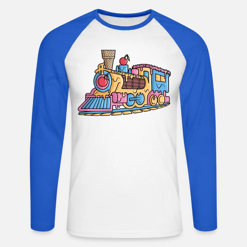 Dampflok Eiscreme Modelleisenbahn Eisenbahn - Unisex Baseballshirt langarm - Weiß/Royalblau