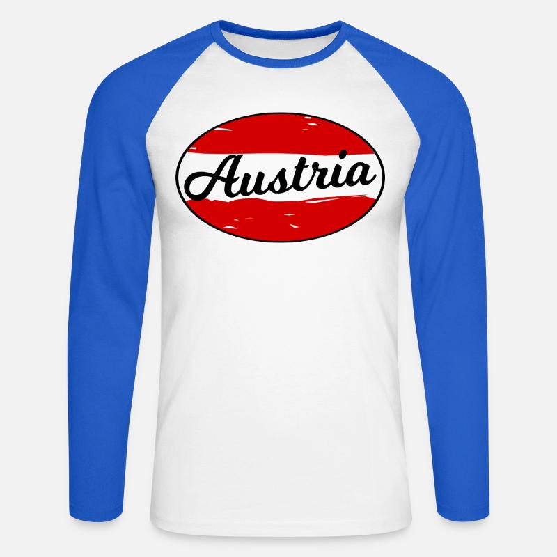Austria Script Logo auf Rot - Unisex Baseballshirt langarm - Weiß/Royalblau