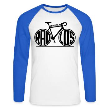 Fahrrad - Niemals radlos - Unisex Baseballshirt langarm - Weiß/Royalblau - Vorne - Nik (191cm)