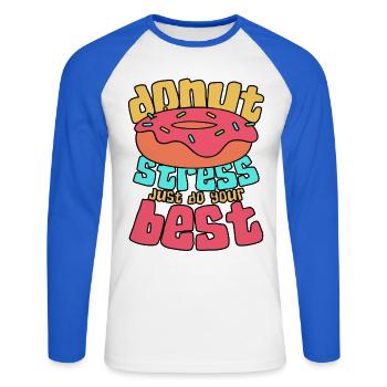 Ambiance Stress Office de Donut - T-shirt baseball manches longues Homme - blanc/bleu royal - Devant - Nik (191cm)