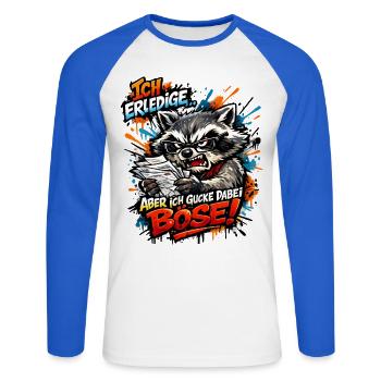 Ich mach das aber ich gucke dabei böse - Unisex Baseballshirt langarm - Weiß/Royalblau - Vorne - Nik (191cm)