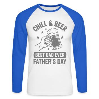 CHILL & BEER BEST DAD’S EVER Logo de la fête des pères - T-shirt baseball manches longues Homme - blanc/bleu royal - Devant - Nik (191cm)