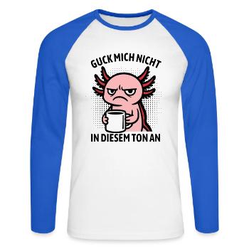 Guck mich nicht in diesem Ton an - Axolotl - Unisex Baseballshirt langarm - Weiß/Royalblau - Vorne - Nik (191cm)
