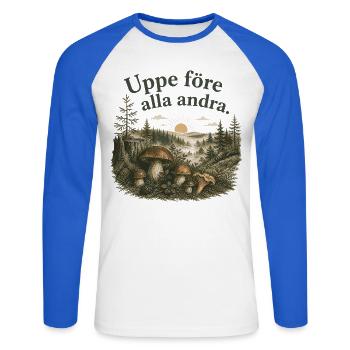 Cueilleur Matinal Champignons Style Suédois - T-shirt baseball manches longues Homme - blanc/bleu royal - Devant - Nik (191cm)