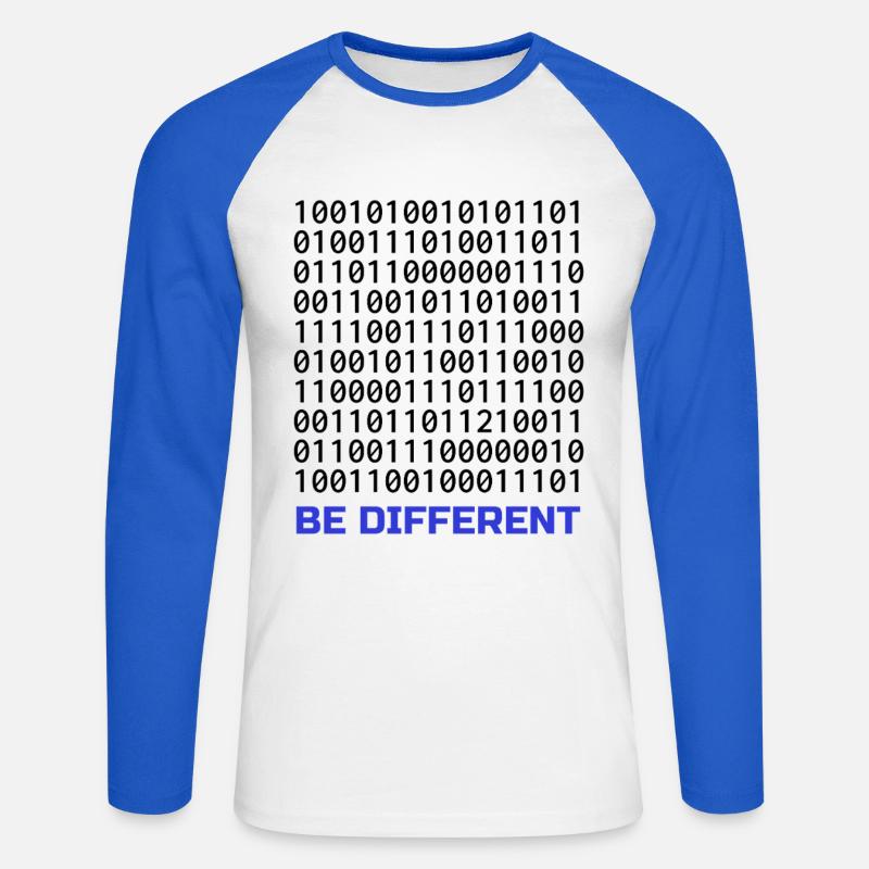 Be Different: Binäres Muster mit Botschaft - Unisex Baseballshirt langarm - Weiß/Royalblau