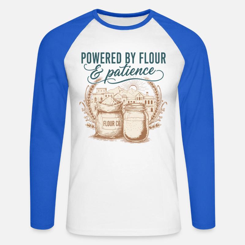 Sourdough Bread Baking Powered By Flour - Unisex Long Sleeve Baseball T-Shirt - white/royal blue