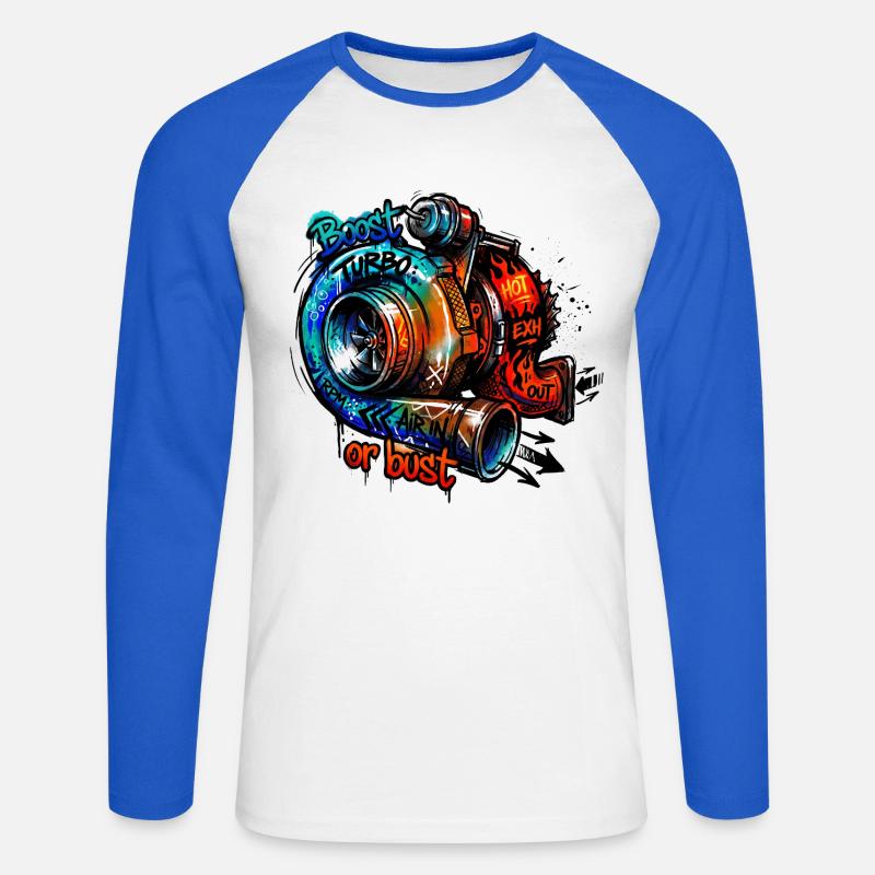Turbo-Boost oder Bust - Unisex Baseballshirt langarm - Weiß/Royalblau