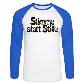 Cool statement motif for more civil courage - Unisex Long Sleeve Baseball T-Shirt - white/royal blue - Front - Nik (191cm)