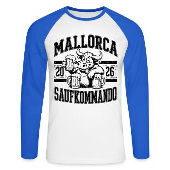 Malle 2026 Saufkommando Mallorca 2026 - Unisex Baseballshirt langarm - Weiß/Royalblau - Vorne - Nik (191cm)