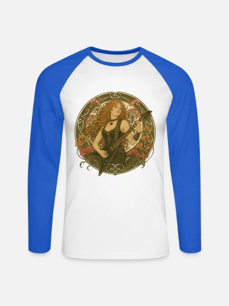 Gitarre im Jugendstil mit Blütenranken - Unisex Baseballshirt langarm - Weiß/Royalblau