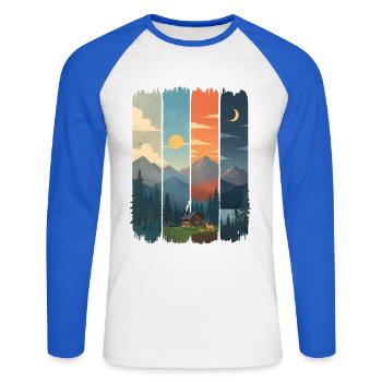 Horizonte in vier Gebirgstafeln - Unisex Baseballshirt langarm - Weiß/Royalblau - Vorne - Nik (191cm)