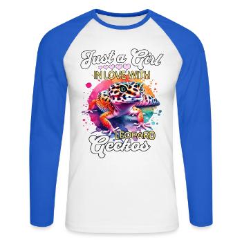 Mädchen Leopardgecko - Unisex Baseballshirt langarm - Weiß/Royalblau - Vorne - Nik (191cm)