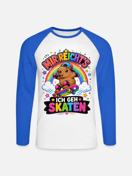 Skate Capybara Regenbogen - Unisex Baseballshirt langarm - Weiß/Royalblau