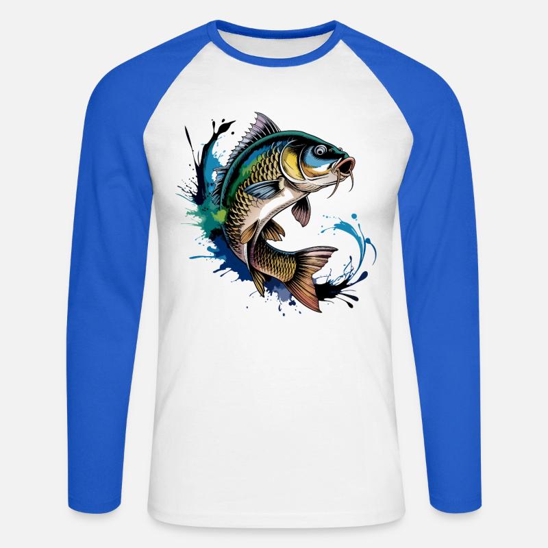 Springender Karpf - Unisex Baseballshirt langarm - Weiß/Royalblau