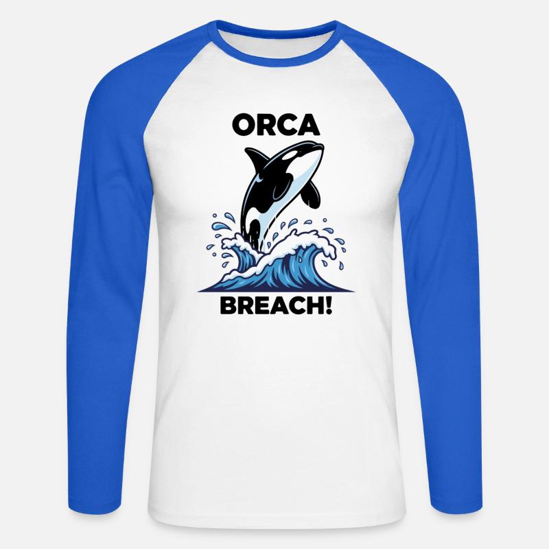 Schwertwal-Durchbruch-Seeorca - Unisex Baseballshirt langarm - Weiß/Royalblau
