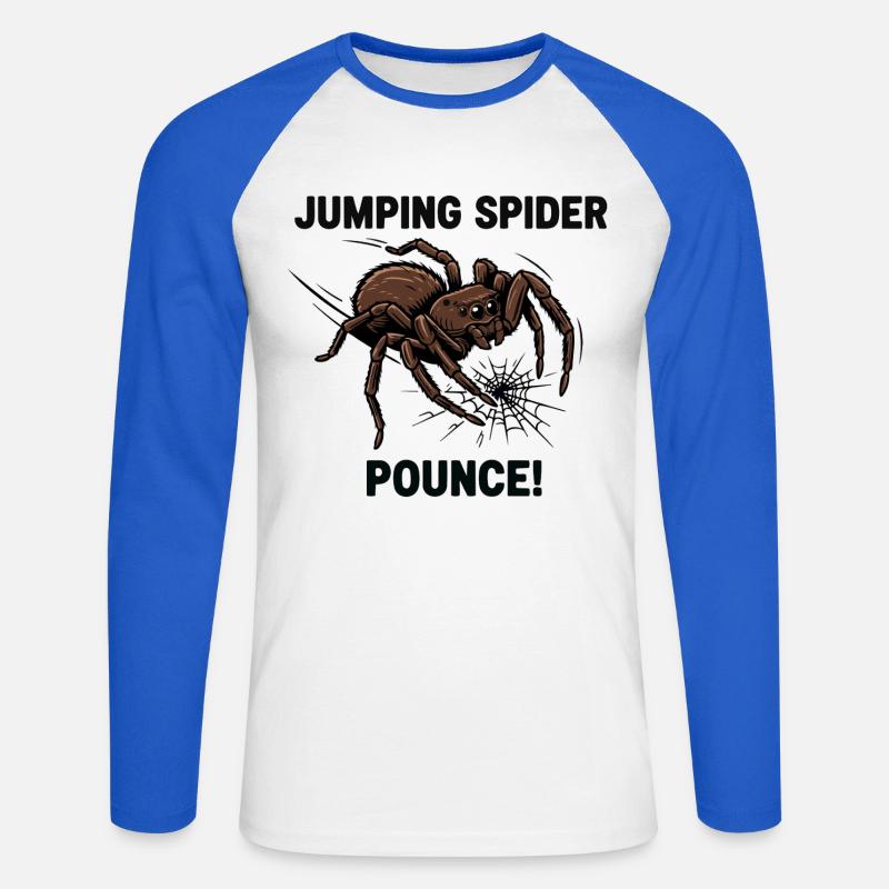 Araignée Sauteuse Springende Spinne - Unisex Baseballshirt langarm - Weiß/Royalblau