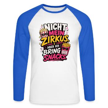 Nicht mein Zirkus - Unisex Baseballshirt langarm - Weiß/Royalblau - Vorne - Nik (191cm)