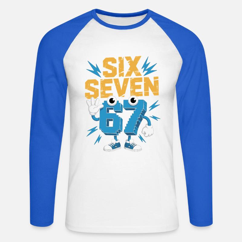 Zahlenheld 67 im Comicstil - Unisex Baseballshirt langarm - Weiß/Royalblau