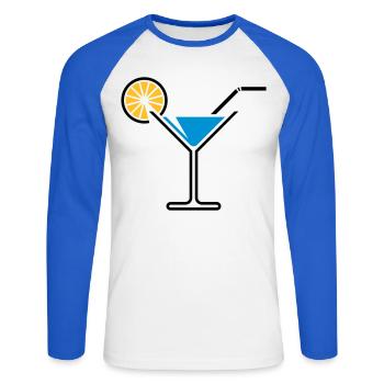 Cocktail / Cocktail Glass / Martini + (Light Blue) - Unisex Long Sleeve Baseball T-Shirt - white/royal blue - Front - Nik (191cm)