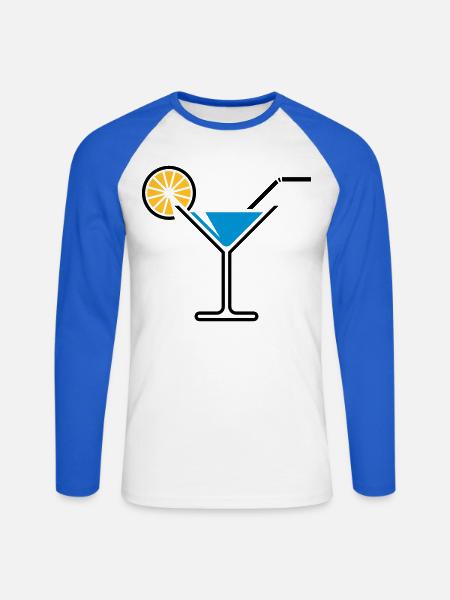 Cocktail / Cocktail Glass / Martini + (Light Blue) - Unisex Long Sleeve Baseball T-Shirt - white/royal blue